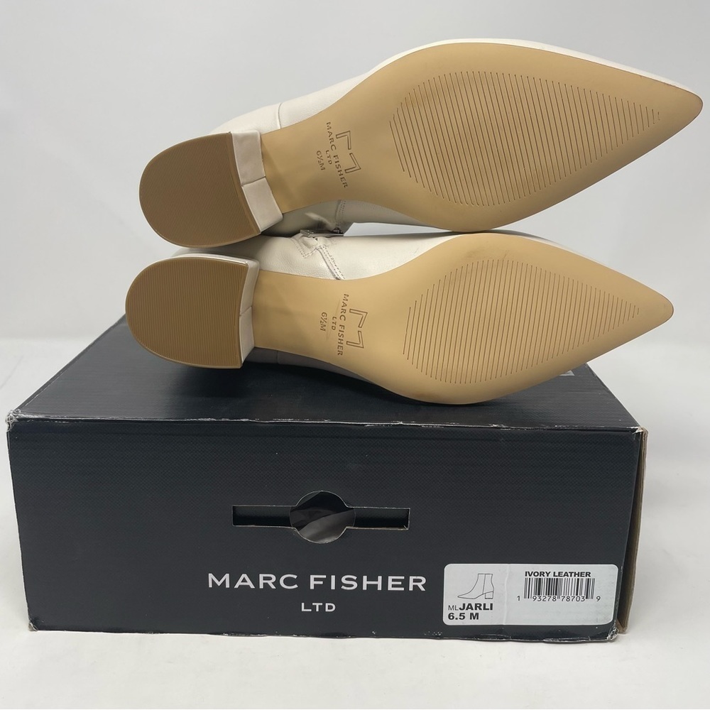 NIB Marc Fisher Jarli High Heel Pointed Toe Leather Booties in Ivory - Picture 11 of 12